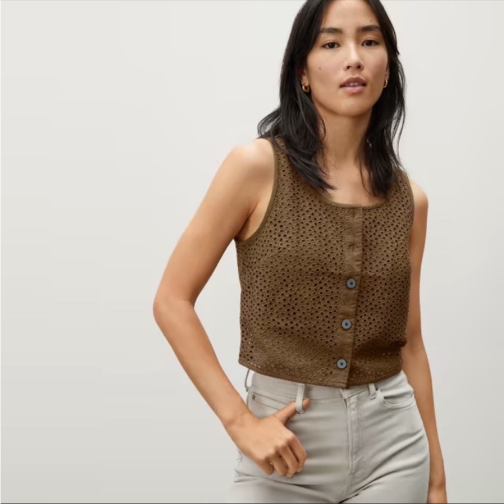 Everlane The Eyelet Tank Brown Sz 2